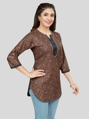 Coffee printed rayon short-kurtis 4