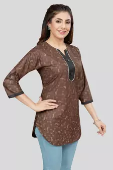 Coffee printed rayon short-kurtis
