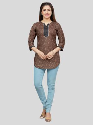 Coffee printed rayon short-kurtis 5