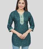 Green printed rayon short-kurtis