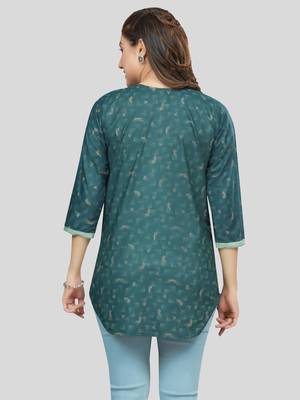 Green printed rayon short-kurtis 2