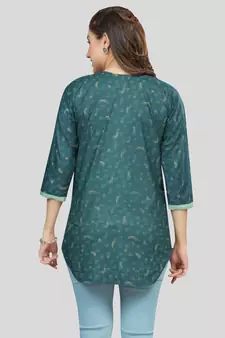 Green printed rayon short-kurtis