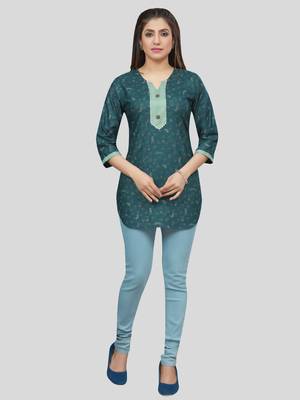 Green printed rayon short-kurtis 5