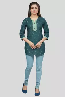Green printed rayon short-kurtis