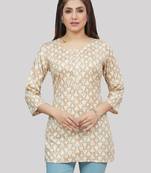 Beige printed rayon short-kurtis