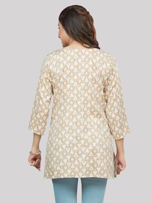 Beige printed rayon short-kurtis 2