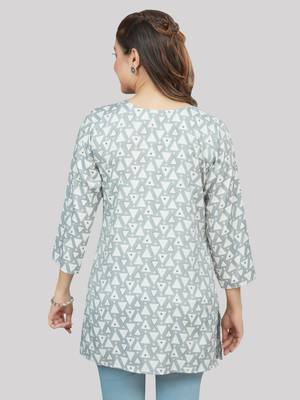 Grey printed rayon short-kurtis 2