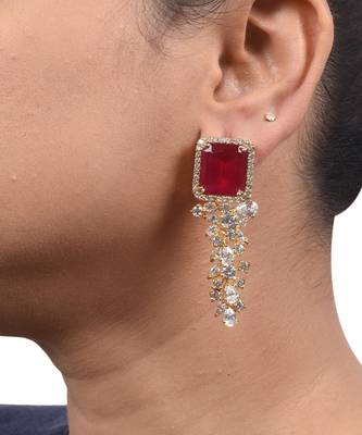 Red Ruby Top With Diamond Waterfall In 18K Gold Polish 1