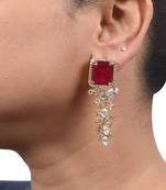 Red Ruby Top With Diamond Waterfall In 18K Gold Polish