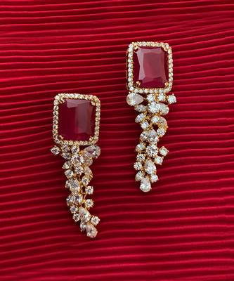 Red Ruby Top With Diamond Waterfall In 18K Gold Polish 2