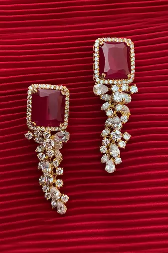 Red Ruby Top With Diamond Waterfall In 18K Gold Polish