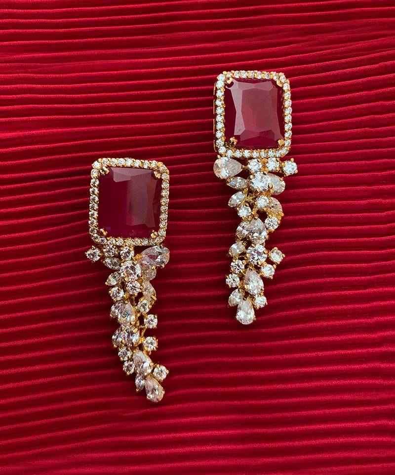 Red Ruby Top With Diamond Waterfall In 18K Gold Polish