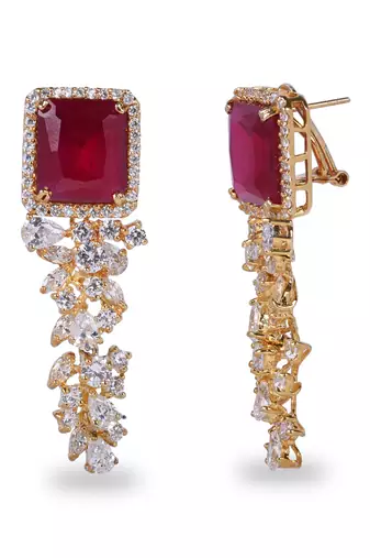 Red Ruby Top With Diamond Waterfall In 18K Gold Polish