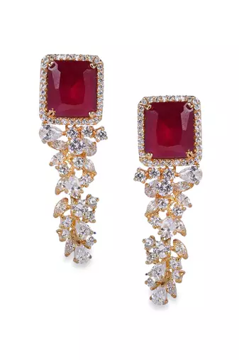 Red Ruby Top With Diamond Waterfall In 18K Gold Polish