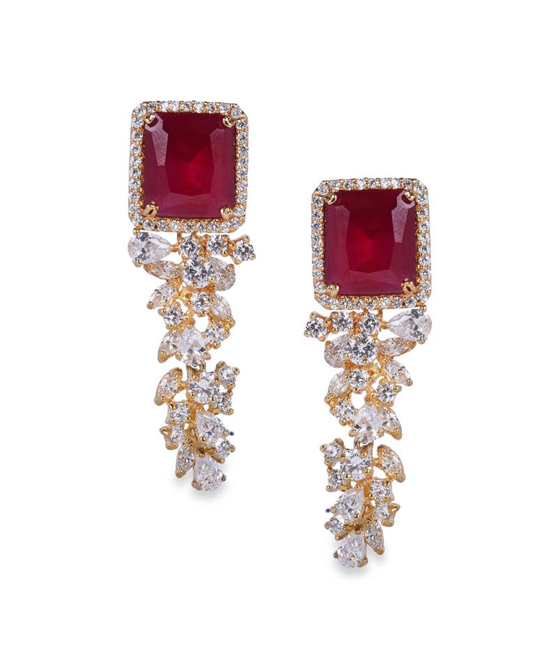 Red Ruby Top With Diamond Waterfall In 18K Gold Polish