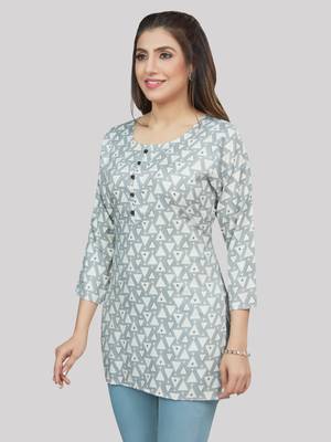 Grey printed rayon short-kurtis 3