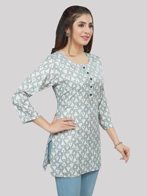 Grey printed rayon short-kurtis 4