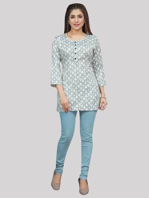 Grey printed rayon short-kurtis 5