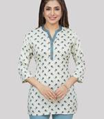 Cream printed rayon short-kurtis