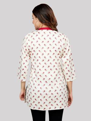 Cream printed rayon short-kurtis 2