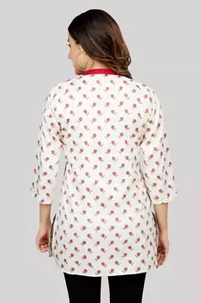 Cream printed rayon short-kurtis