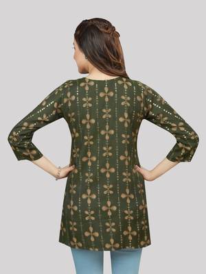 Green printed rayon short-kurtis 2