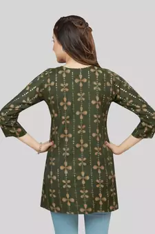 Green printed rayon short-kurtis