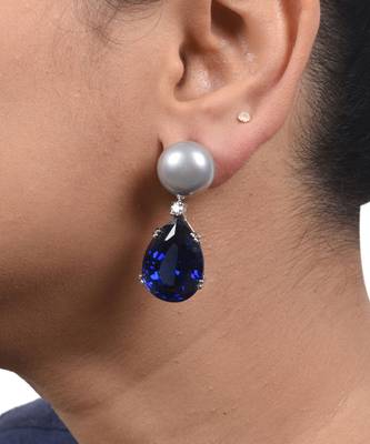 Blue Grey Cultured Pearl Top With Pear Blue Sapphire Drop 1