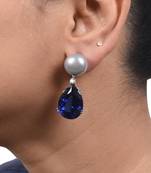 Blue Grey Cultured Pearl Top With Pear Blue Sapphire Drop