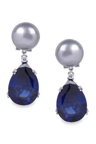 Blue Grey Cultured Pearl Top With Pear Blue Sapphire Drop