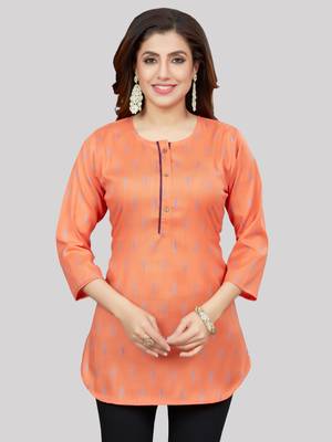 Orange woven rayon short-kurtis 1