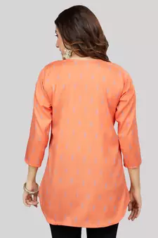 Orange woven rayon short-kurtis