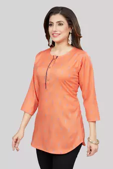 Orange woven rayon short-kurtis