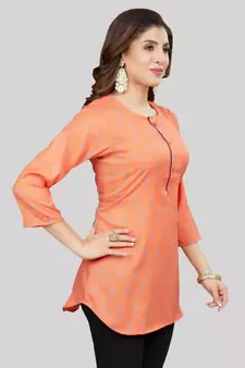 Orange woven rayon short-kurtis