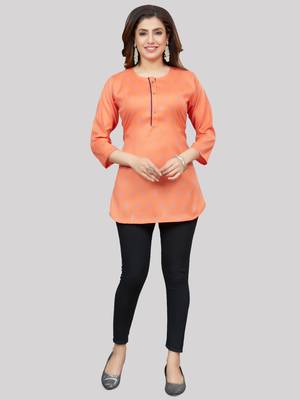 Orange woven rayon short-kurtis 5