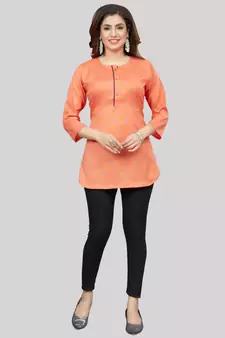 Orange woven rayon short-kurtis