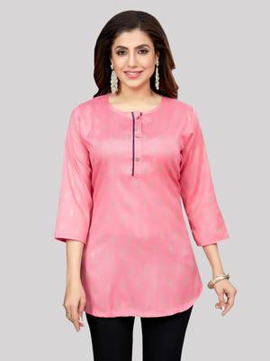 Pink woven rayon short-kurtis 1