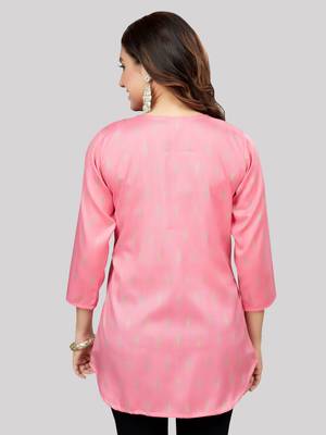 Pink woven rayon short-kurtis 2