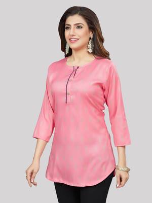 Pink woven rayon short-kurtis 3