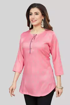 Pink woven rayon short-kurtis