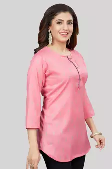 Pink woven rayon short-kurtis