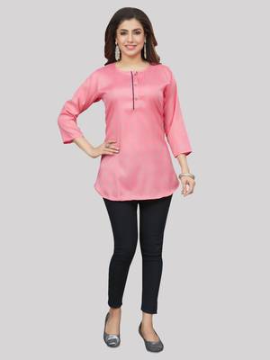 Pink woven rayon short-kurtis 5