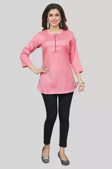Pink woven rayon short-kurtis