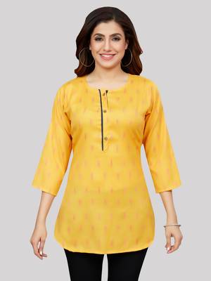 Yellow woven rayon short-kurtis 1
