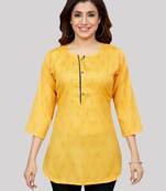 Yellow woven rayon short-kurtis