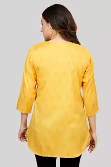 Yellow woven rayon short-kurtis