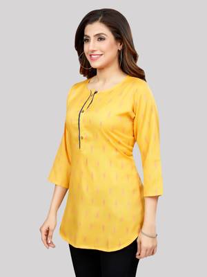 Yellow woven rayon short-kurtis 3