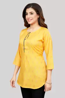 Yellow woven rayon short-kurtis
