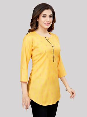 Yellow woven rayon short-kurtis 4