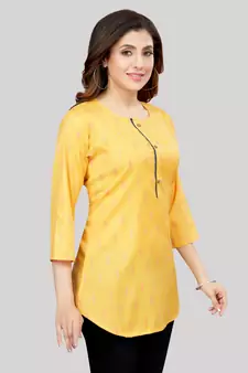 Yellow woven rayon short-kurtis
